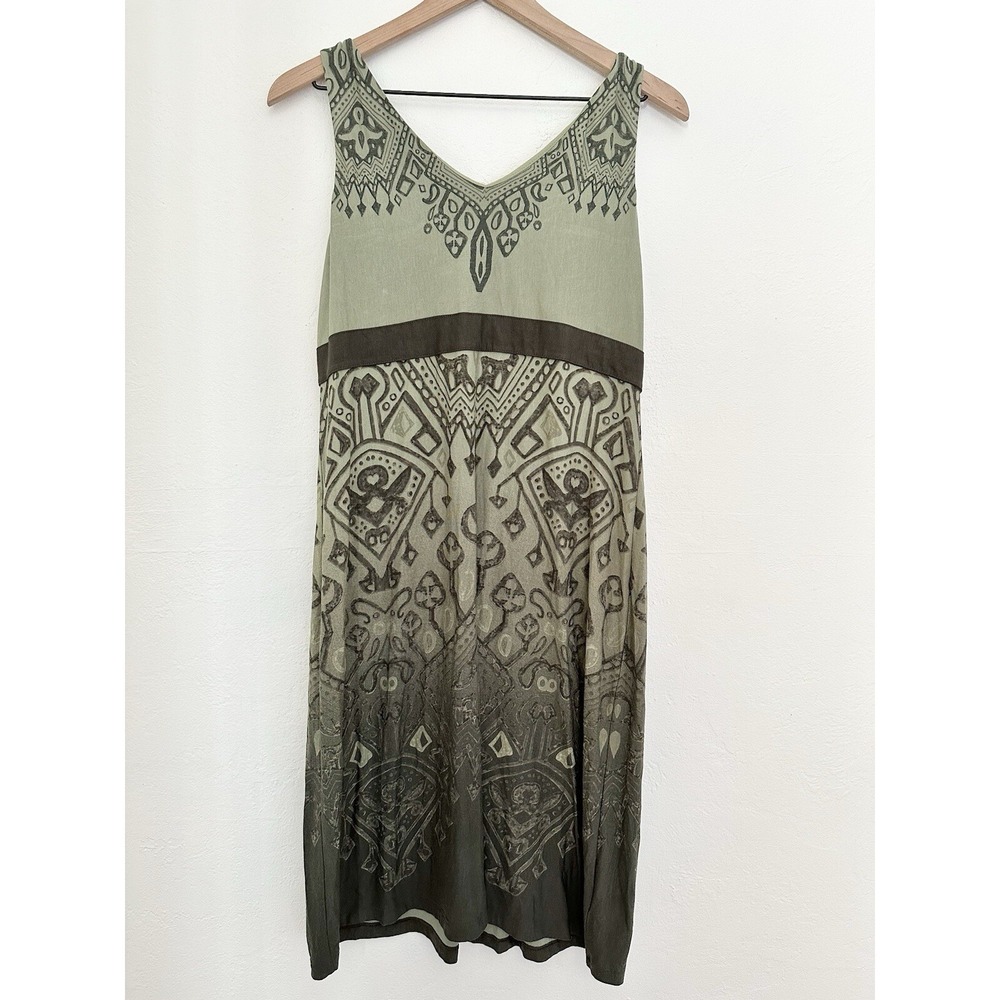 Athleta Santorini Dress Womens Large Green Geometric Print Knit Sleeveless